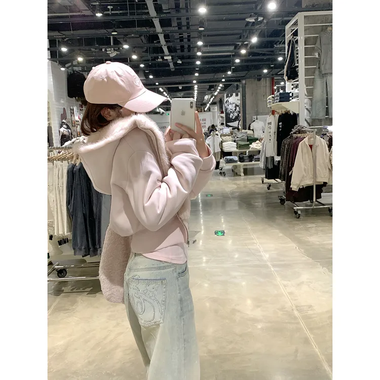 两穿毛绒外套短款/长款 韩版保暖厚款连帽外套女冬季新款百搭宽松