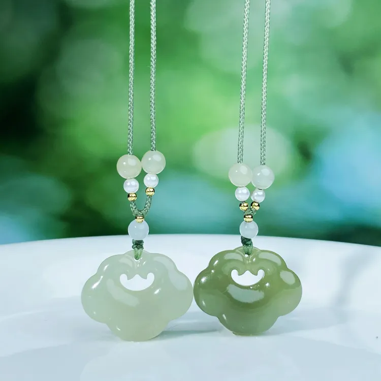 和田玉晴水如意平安锁祥云锁吊坠项链女式送女孩精致复古百搭正品