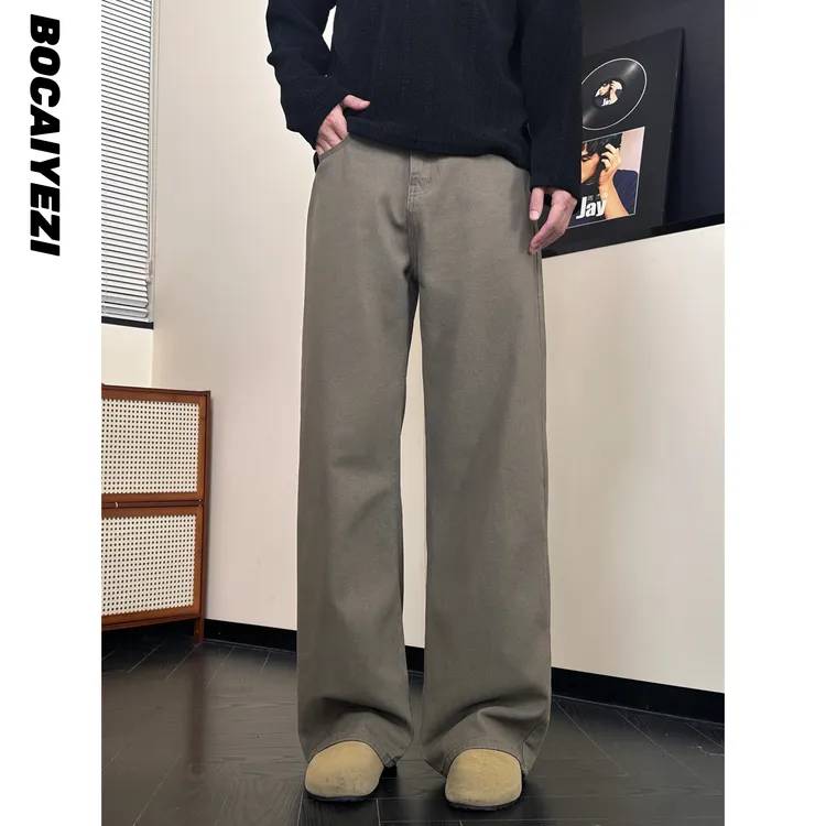 BOCAI新款美式复古经典直筒宽松牛仔裤百搭时尚cleanfit长裤子
