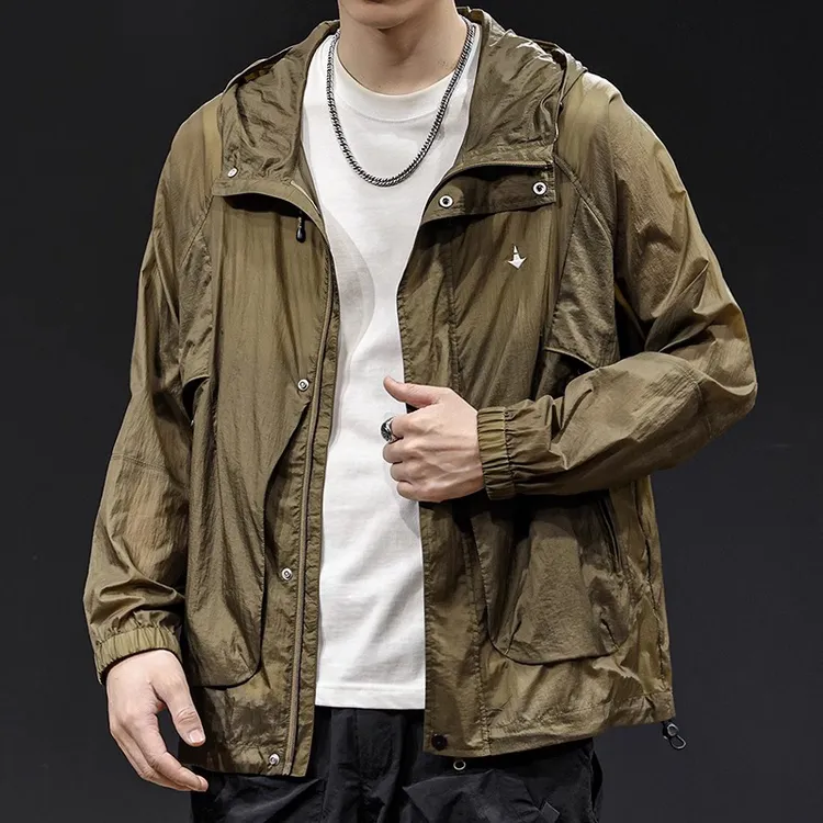 高端轻薄冰丝防晒衣男2025新款夏季速干衣服美式户外三防外套大码