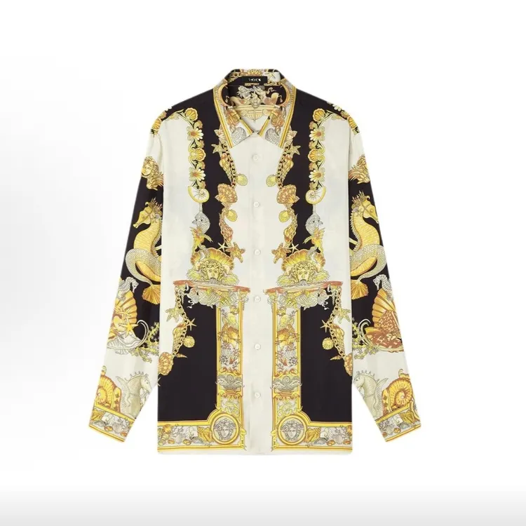 VERSCNE轻奢时尚高定男士雅痞提花海马领休闲衬衫衬衣