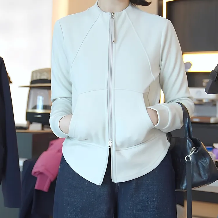 2025新款设计感双拉链立领长袖外套女百搭修身内搭外穿开衫上衣