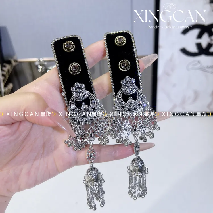 红色纯手工铃铛流苏发夹女复古刘海侧边夹民族风发卡气质BB夹头饰