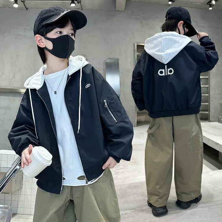 潮流酷帅~男童秋季韩版棒球服帅气连帽假两件字母休闲外套S10365
