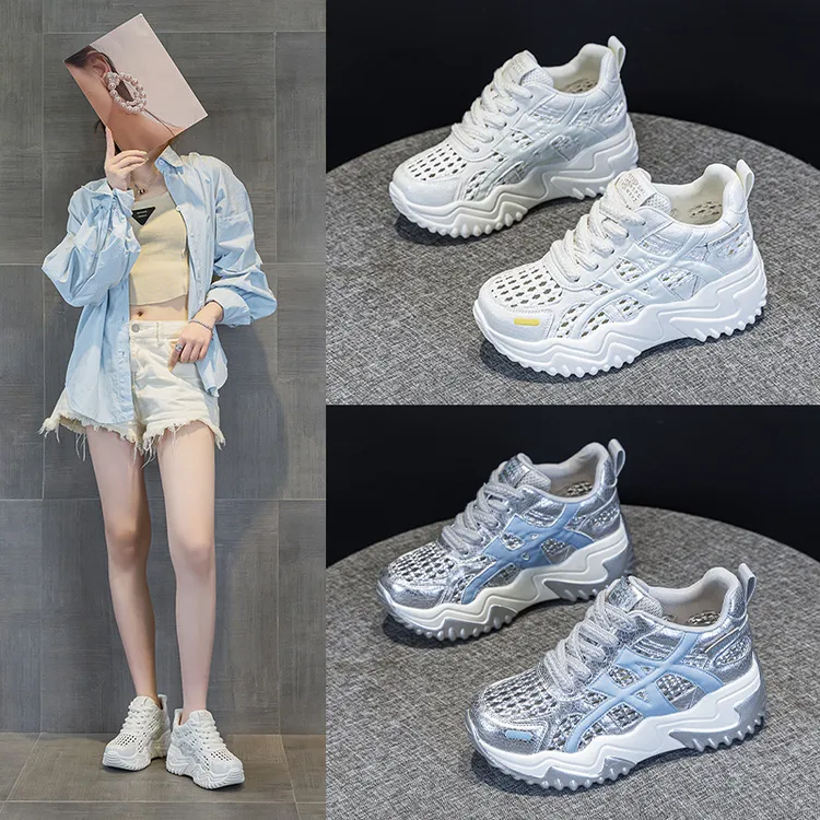 【犇犇】夏季2025年新款超火镂空老爹鞋女透气休闲厚底板鞋爆款