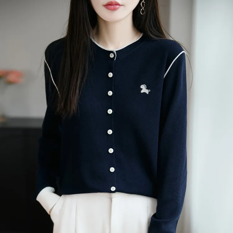 正品哥弟新款羊毛衫纯欲慵懒风女装2025洋气圆领假两件针织开衫潮