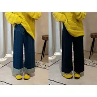 晶咕佳佳【富士记忆】后腰半松紧一字口袋裤脚翻边设计牛仔裤高腰