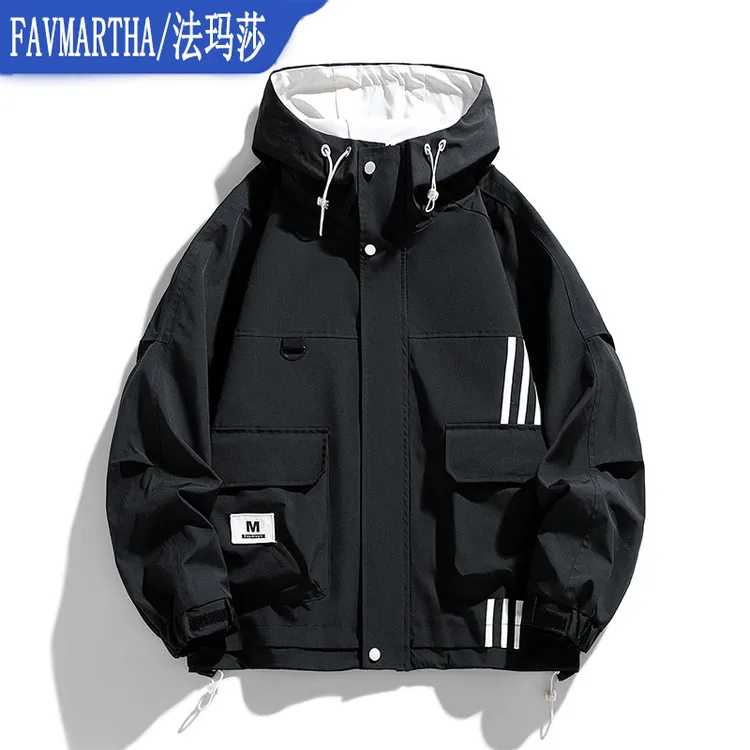 FAVMARTHA秋夏工装外套男潮流帅气宽松港风防水冲锋衣夹克大码休