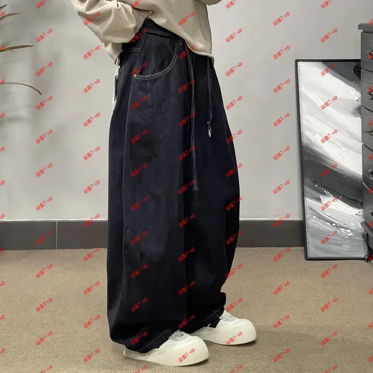 91023冬季拉绒牛仔裤复古做旧高街宽松设计感潮流美式休闲百搭款.