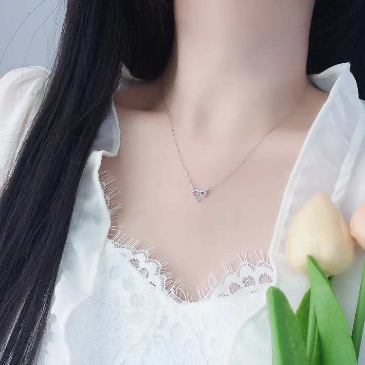 坠链均925银 镶钻爱心项链小众气质个性百搭桃心锁骨链时尚配饰