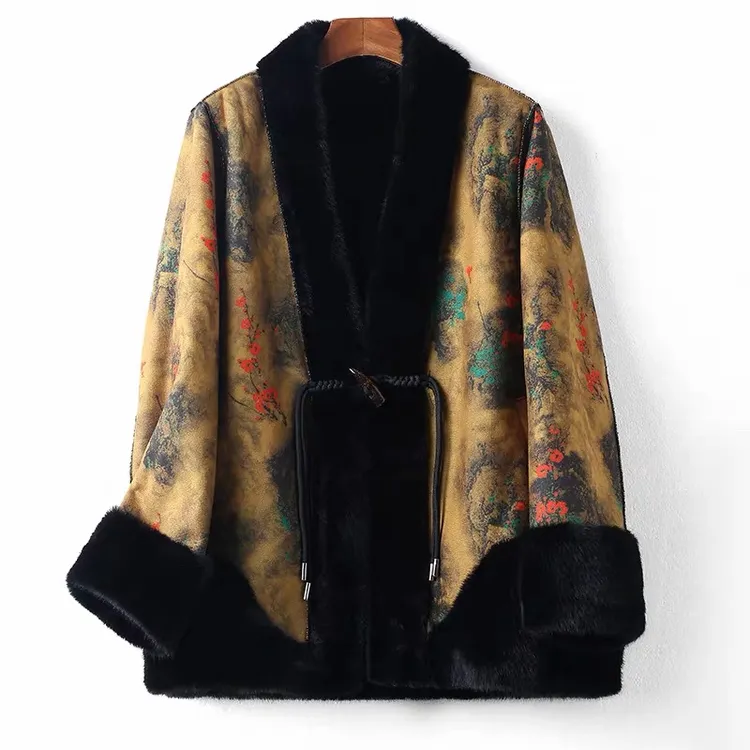 妈妈秋冬装皮毛一体外套女洋气中老年皮草水貂绒双面穿皮草外套女