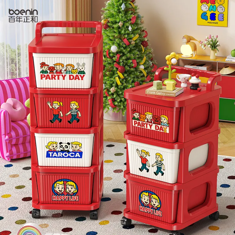 JINXIUBAINIAN/锦绣百年多巴胺小推车收纳置物架卡通美式家用收纳