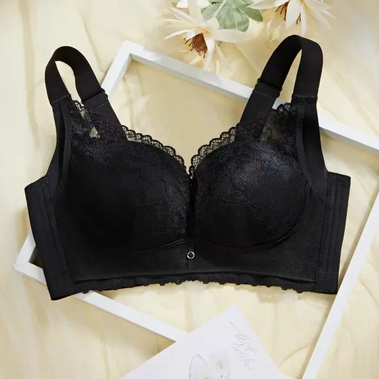 2025莫代尔无钢圈蕾丝聚拢透气宽肩带调整型收副乳防下垂文胸内衣