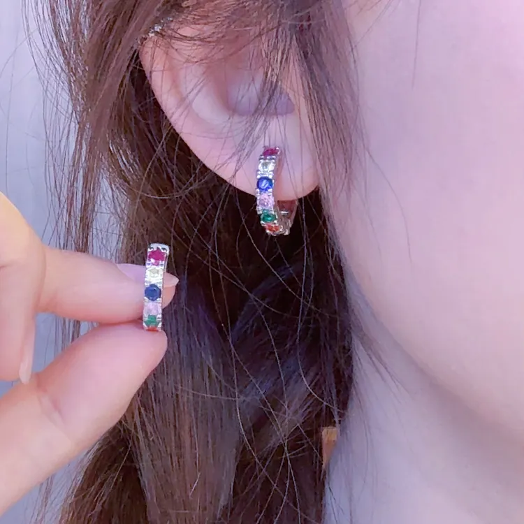 铜合金锆石耳饰 锆石 多巴胺彩钻耳扣 铆钉设计夏天必备