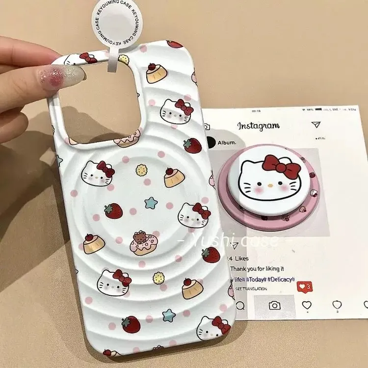 可爱草莓脸红kitty磁吸支架适用苹果16promax手机壳iPhone15女14