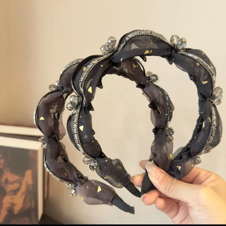 【金箔发箍】小众设计师款时尚薄纱发箍增高颅顶防滑狼牙发饰3105