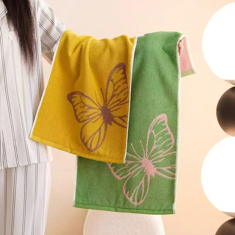 【两条装】蝴蝶毛巾 洗脸巾家用加厚纯棉吸水彩条毛巾