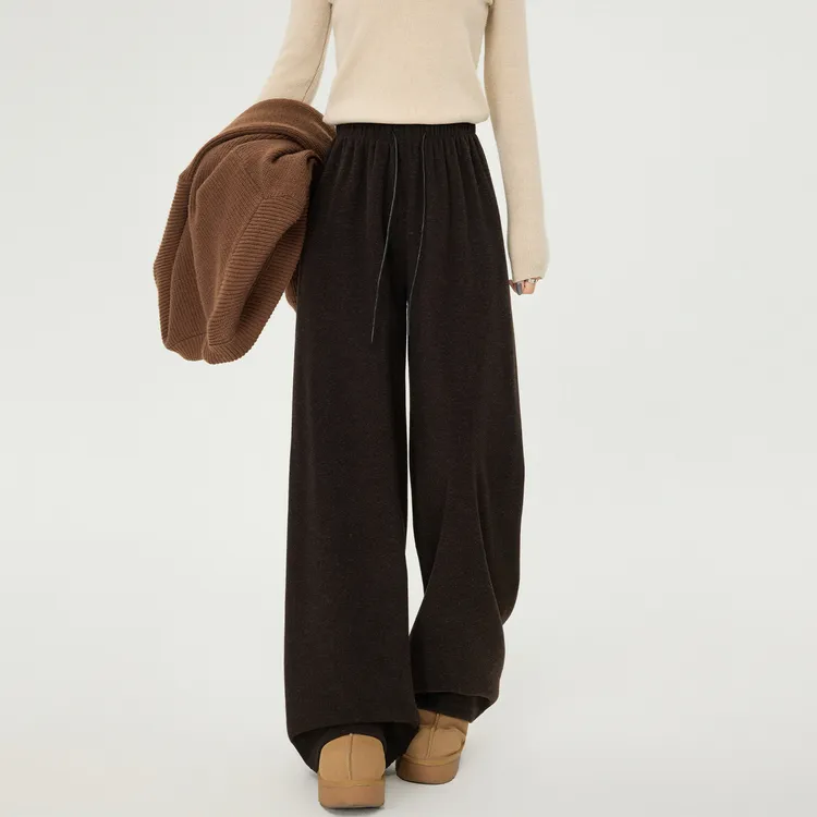 冬季保暖加绒加厚显瘦软糯窄版阔腿裤女大码胖mm显瘦藏肉弯刀裤子