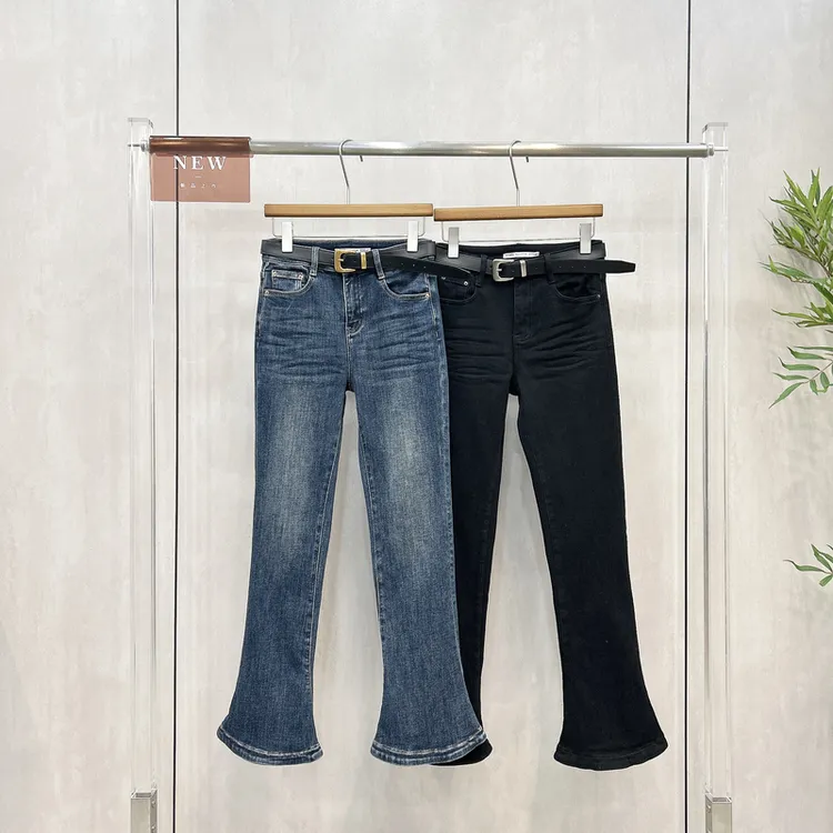 唯速WEISU冬季高腰弹力修身微喇磨毛牛仔裤女时尚显瘦马蹄裤52825