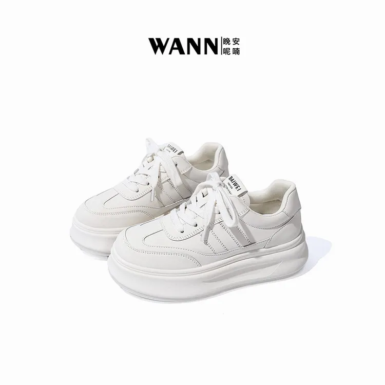 WANN/晚安呢喃【增高5.5cm】厚底增高舒适皮面加绒休闲小白鞋