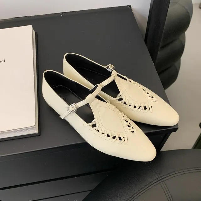 ShangGuLi小众复古编织镂空T字带玛丽珍鞋女英伦风百搭舒适小皮鞋