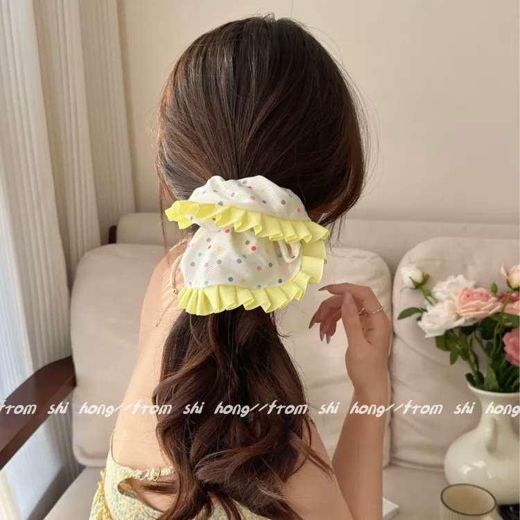 甜美彩色波点荷叶边大肠发圈少女扎头发丸子头皮筋发绳头绳发饰品