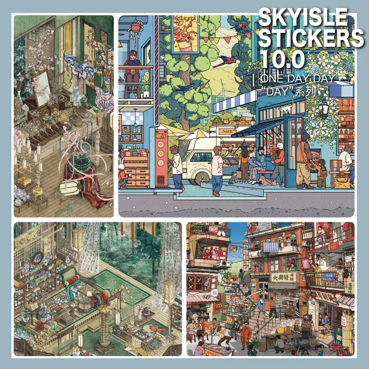 SKYISLE/天空岛10.0造景贴纸缤纷都市周四琉璃盏翡翠笼解压贴画