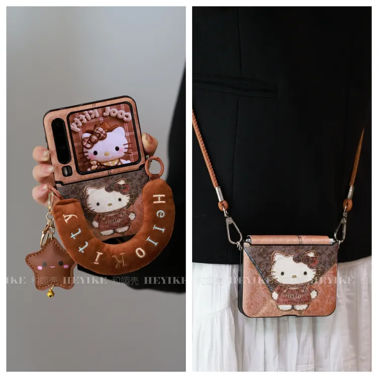 复古棕KT猫适用华为purax手机壳典藏版mixflip2小米pocket2防摔女