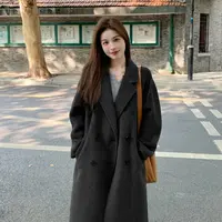 TX高端正品黑色双面羊绒大衣女秋冬新款正肩西装领羊毛大衣外套