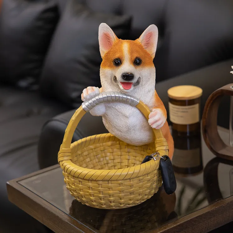 新家乔迁可爱小狗收纳摆件家居客厅装饰品高端大气软装搭配高级感