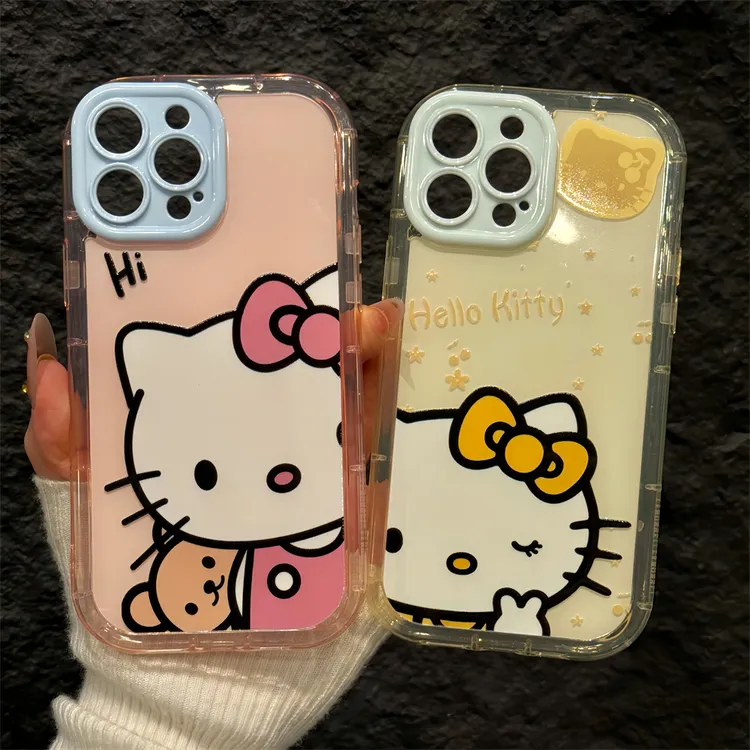 歪头kitty小熊适用苹果16pro手机壳iPhone15果冻奶油华为可爱小米