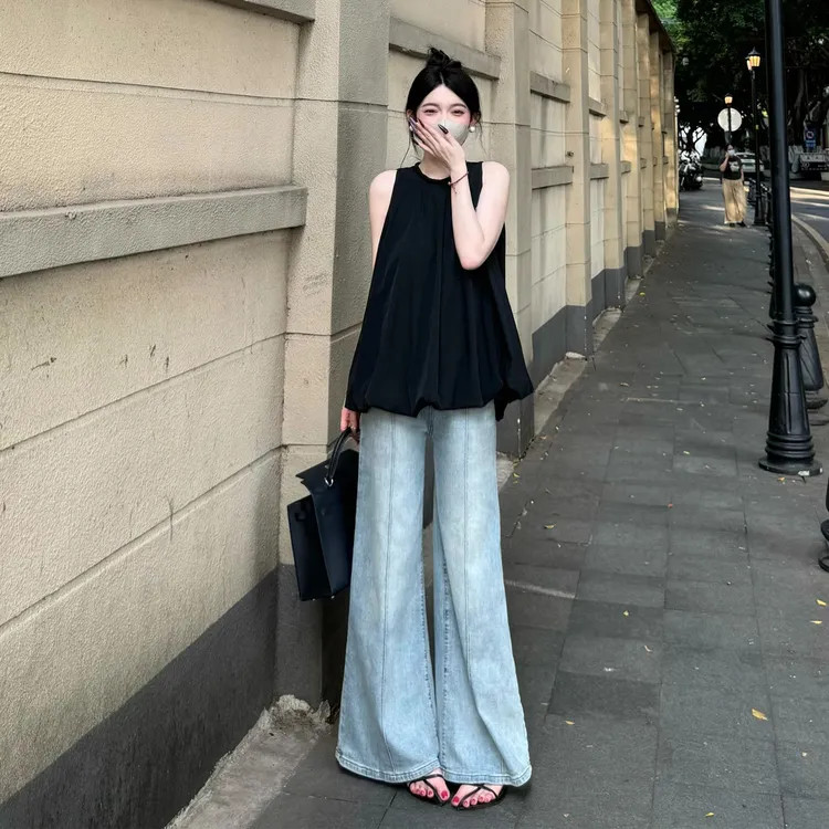 法式高级黑色吊带背心外穿女夏季2025新爆款海边穿搭宽松无袖上衣