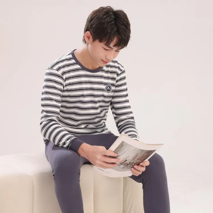 青少年学生秋衣秋裤套装100%纯棉男大童保暖内衣初高中生全棉毛衫