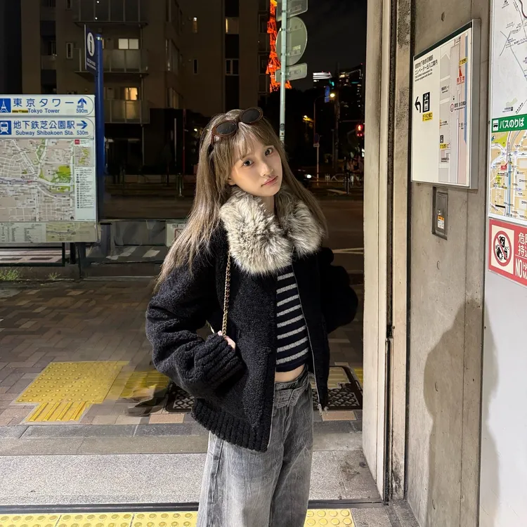 番茄妹妹Tomatosister 秋冬定染毛领小颗粒毛绒翻领单排扣外套女