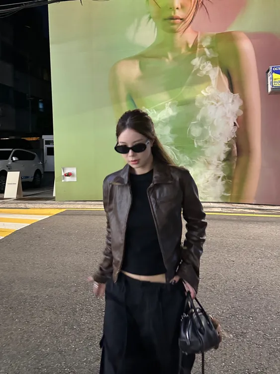DYANGJUN【妮味十足】秋季新款美式复古短款做旧皮衣