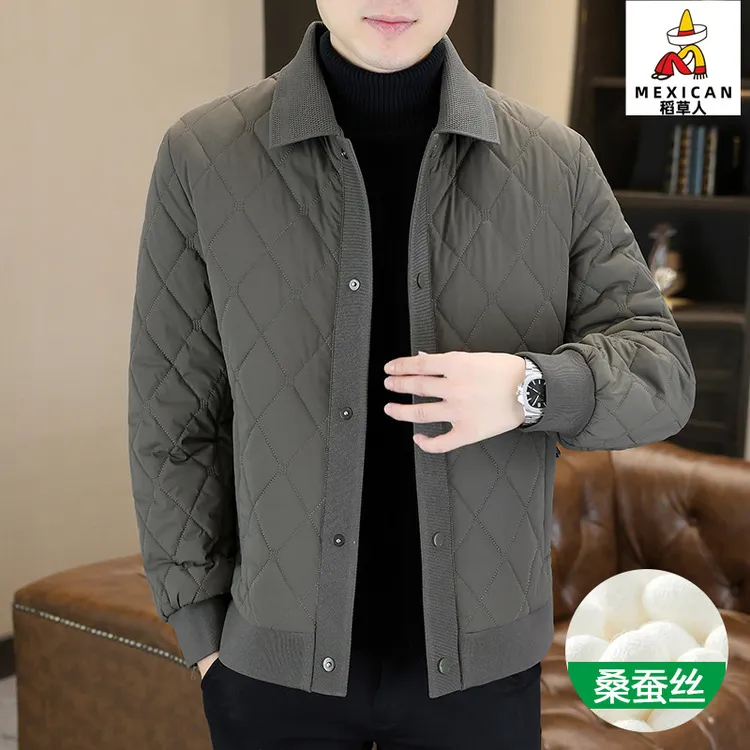 稻草人新款冬季桑蚕丝棉衣休闲保暖外套加厚中青年棉服冬装痞帅