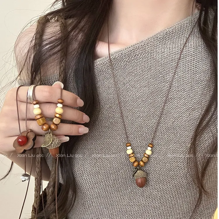 非金属布艺项链 复古民族风吊坠项链女新中式古风长款毛衣链配饰 