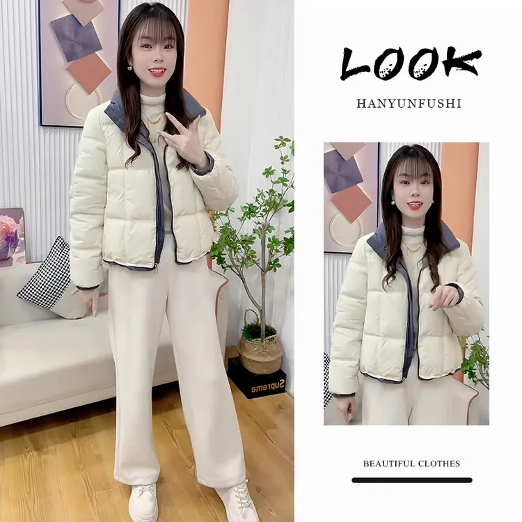 2025冬季新款时尚高级感拉链设计感短款棉服女加厚撞色宽松上衣