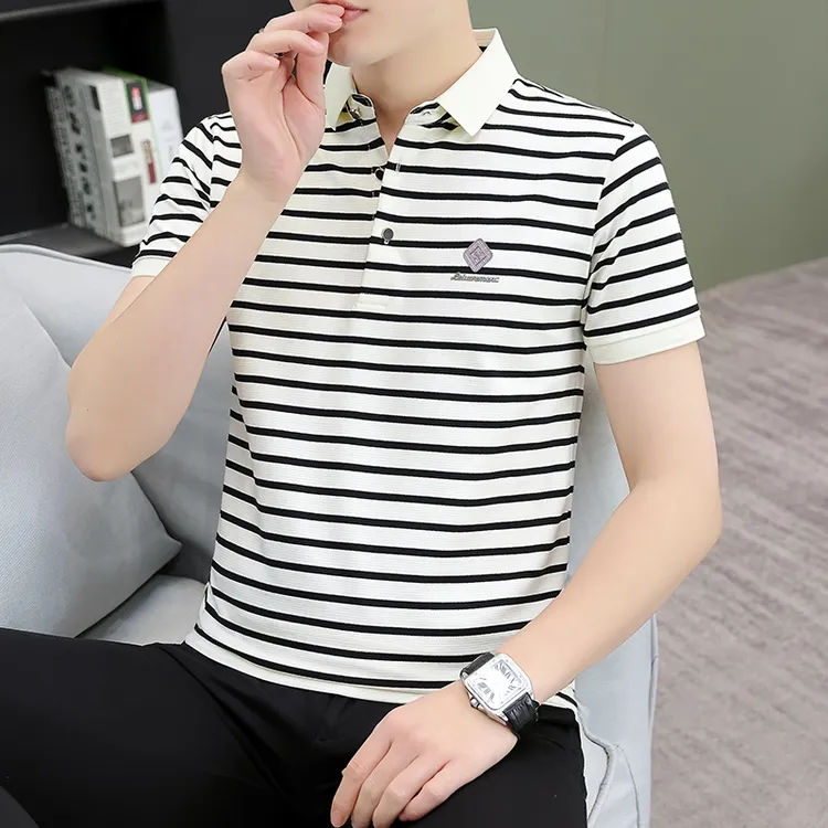 夏季短袖polo衫男士翻领条纹薄款休闲半袖商务韩版减龄男神装透气