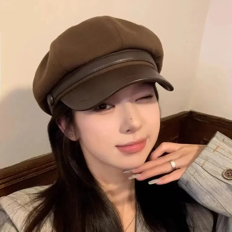 新款2025毛呢八角帽子女网红画家贝雷帽鸭舌ins百搭显脸小PPH