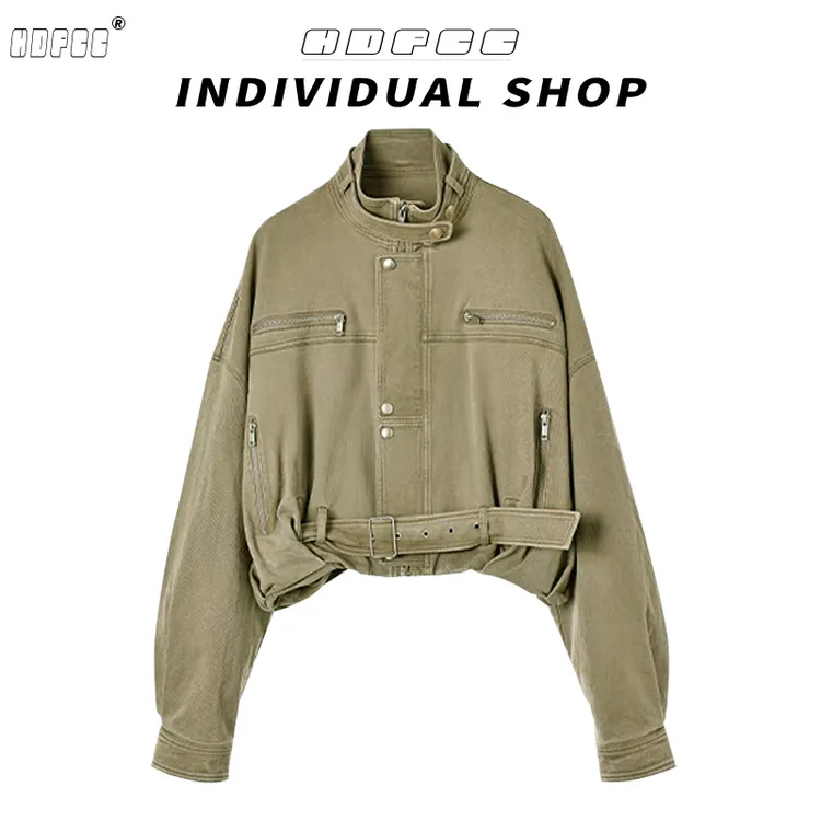 2025秋季爆款美式特调复古工装设计感小立领短款机车夹克外套女装