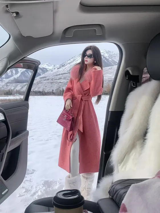 【雅乔定制】冬日奢宠 狐狸毛领双面呢羊毛大衣外套女DYCC-25108427