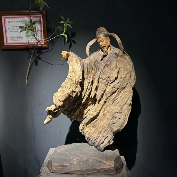 香樟木李白纯手工精雕人物木雕摆件精品手工艺品