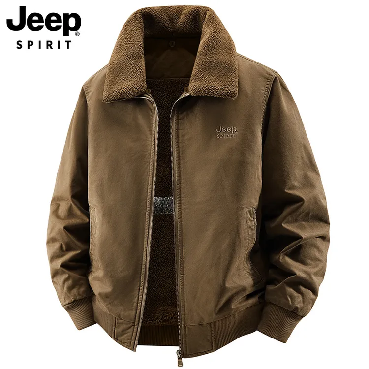 JEEPSPIRIT吉普羊羔绒夹克男秋冬款加绒加厚工装外套男士保暖棉衣