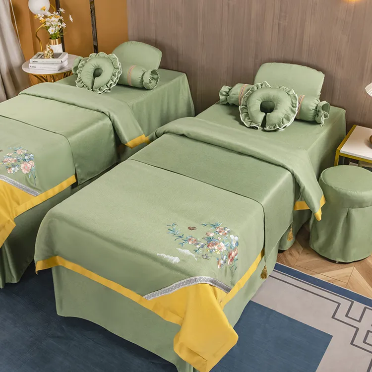 棉麻美容床罩四件套纯棉美容院美体按摩洗头床疗床套