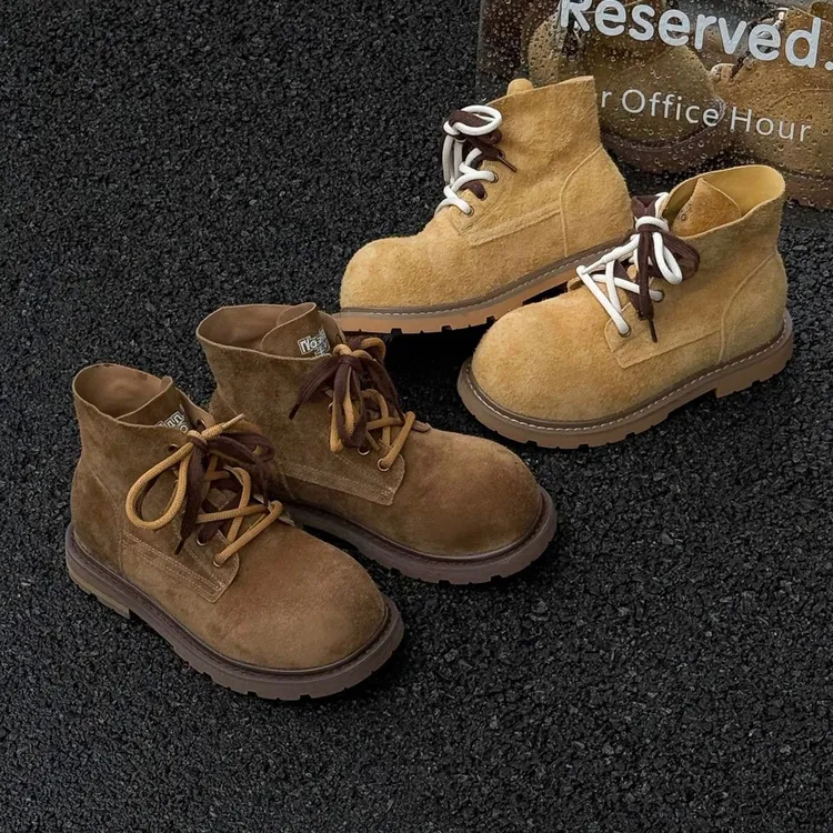 2025爆款真皮纯皮厚底增高马丁靴女鞋系带休闲运动鞋女鞋短筒靴