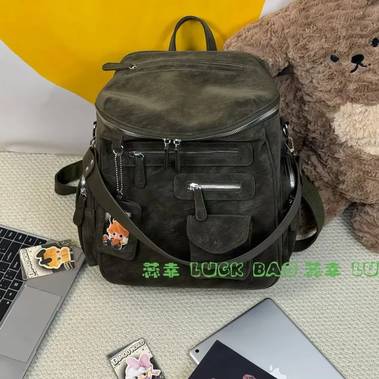 机车风多口袋双肩 可单肩 可装14寸电脑