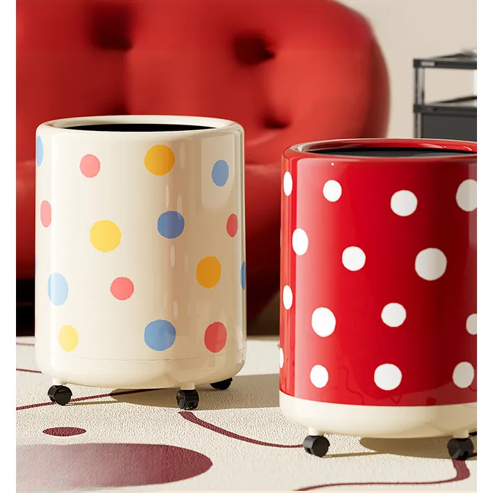 波点垃圾桶高级感大号大容量家用创意客厅卫生间带轮子双层垃圾筒