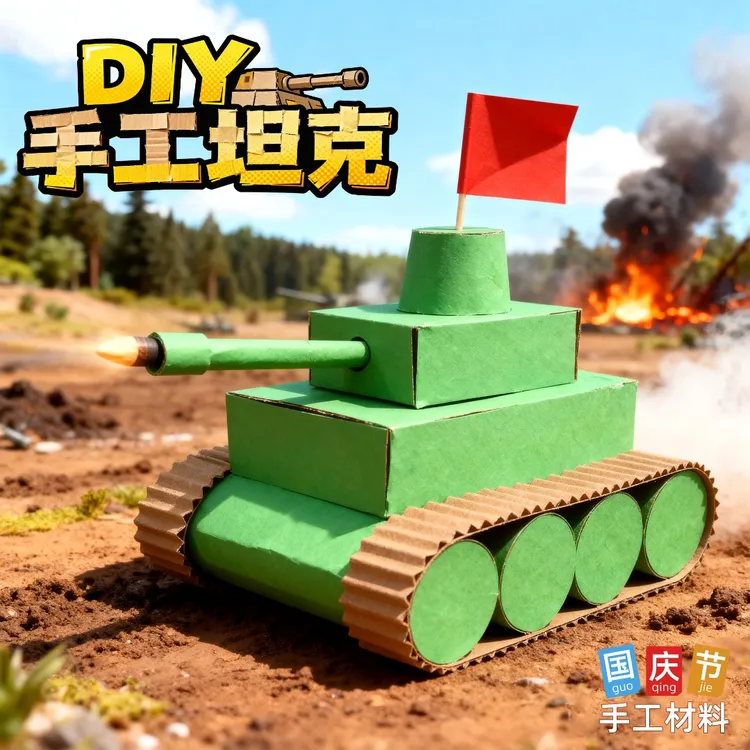 国庆节儿童diy坦克纸筒废物利用创意手工制作材料幼儿园益智玩具