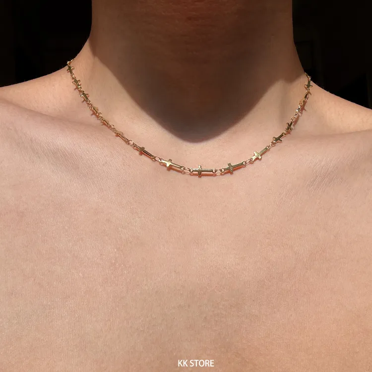 钛钢项链 轻奢气质小十字架拼接锁骨链男小众百搭设计感颈链项链